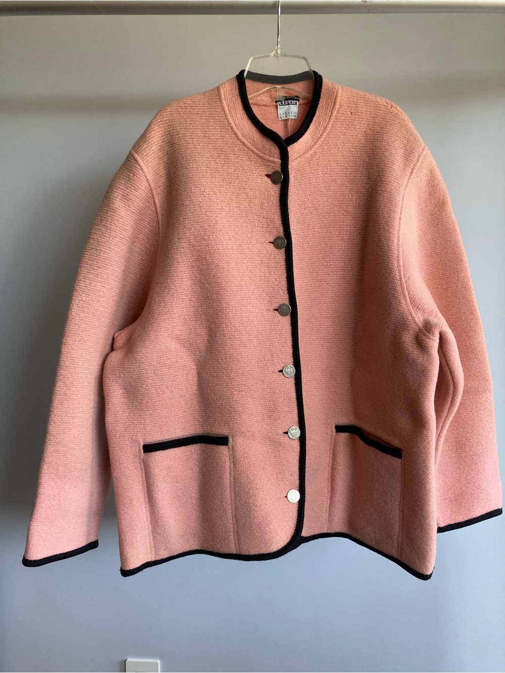 Barneys New York Pink Wool Knit Jacket with Black Trim